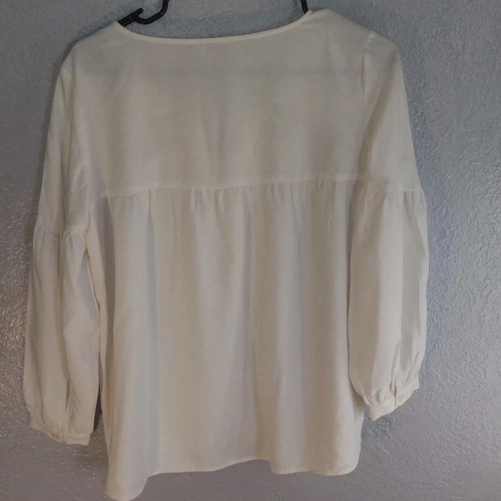 Cream Peasant Puff Sleeve Lace up Front Top Oversized XS